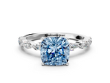 White gold Fancy Blue Cushion  Solitaire Marquise Side Stone Prong Setting Ring_44