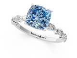 White gold Fancy Blue Cushion  Solitaire Marquise Side Stone Prong Setting Ring_44