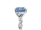 White gold Fancy Blue Cushion  Solitaire Marquise Side Stone Prong Setting Ring_49