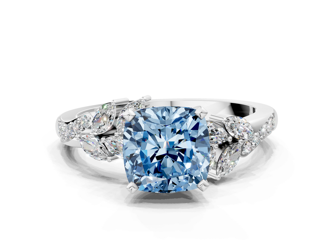 White gold Fancy Blue Cushion  Solitaire Marquise Twist Band with Six-Prong Setting_108