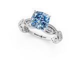 White gold Fancy Blue Cushion  Solitaire Milgrain Diamond Engagement Ring with Bezel and Marquise Band_32