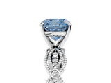 White gold Fancy Blue Cushion  Solitaire Milgrain Diamond Engagement Ring with Bezel and Marquise Band_36