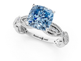 White gold Fancy Blue Cushion  Solitaire Milgrain Diamond Engagement Ring with Bezel and Marquise Band_37