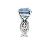 White gold Fancy Blue Cushion  Solitaire Milgrain Diamond Engagement Ring with Bezel and Marquise Band_42