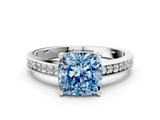 White gold Fancy Blue Cushion  Solitaire Pavé Band Prong Setting Ring_20