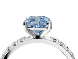 White gold Fancy Blue Cushion  Solitaire Pavé Band with Four-Prong Setting_171