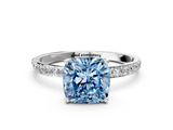 White gold Fancy Blue Cushion  Solitaire Pavé Diamond Engagement Ring with Four-Prong Setting_25
