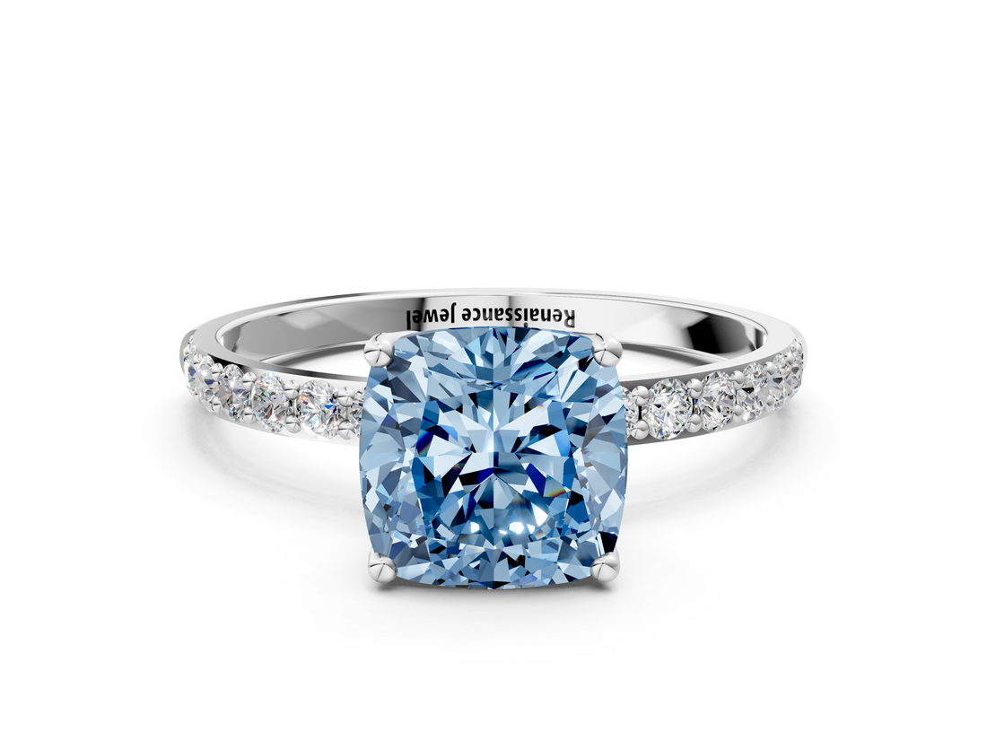 White gold Fancy Blue Cushion  Solitaire Pavé Diamond Engagement Ring with Four-Prong Setting_25