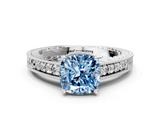 White gold Fancy Blue Cushion  Solitaire Pavé Diamond Milgrain Engagement Ring with Four-Prong Setting_3