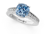 White gold Fancy Blue Cushion  Solitaire Pavé Diamond Milgrain Engagement Ring with Four-Prong Setting_4