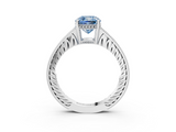 White gold Fancy Blue Cushion  Solitaire Pavé Diamond Milgrain Engagement Ring with Four-Prong Setting_6