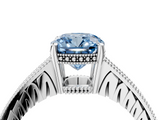 White gold Fancy Blue Cushion  Solitaire Pavé Diamond Milgrain Engagement Ring with Four-Prong Setting_7