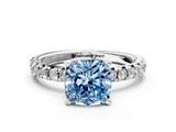 White gold Fancy Blue Cushion  Solitaire Pave Diamond Engagement Ring with Four-Prong Setting_363