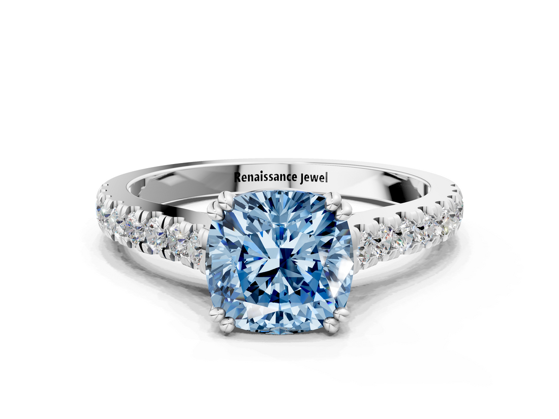 White gold Fancy Blue Cushion  Solitaire Pave Diamond Engagement Ring with Prong Setting_20