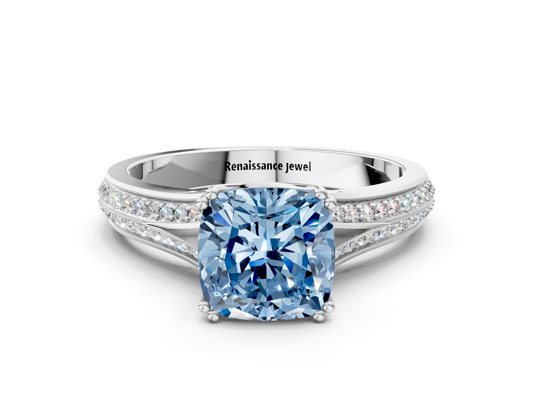 White gold Fancy Blue Cushion  Solitaire Pave Split Shank Engagement Ring with Six-Prong Setting_37