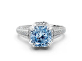 White gold Fancy Blue Cushion  Solitaire Pave Split Shank Ring with Four-Prong Setting_119