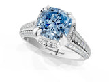 White gold Fancy Blue Cushion  Solitaire Pave Split Shank Ring with Four-Prong Setting_120