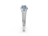White gold Fancy Blue Cushion  Solitaire Pave Split Shank Ring with Four-Prong Setting_121