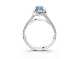 White gold Fancy Blue Cushion  Solitaire Pave Split Shank Ring with Four-Prong Setting_124