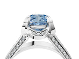 White gold Fancy Blue Cushion  Solitaire Pave Split Shank Ring with Four-Prong Setting_125