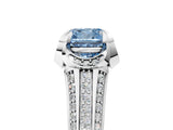 White gold Fancy Blue Cushion  Solitaire Pave Split Shank Ring with Four-Prong Setting_126