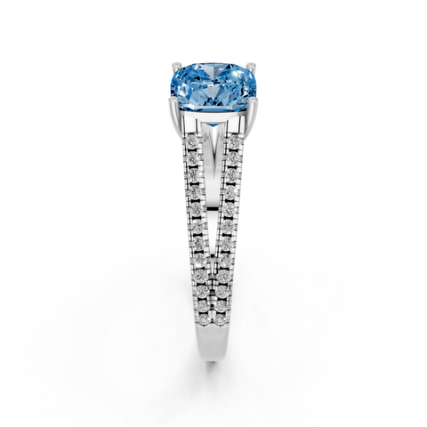 White gold Fancy Blue Cushion  Solitaire Split Shank Pavé Diamond Engagement Ring_255