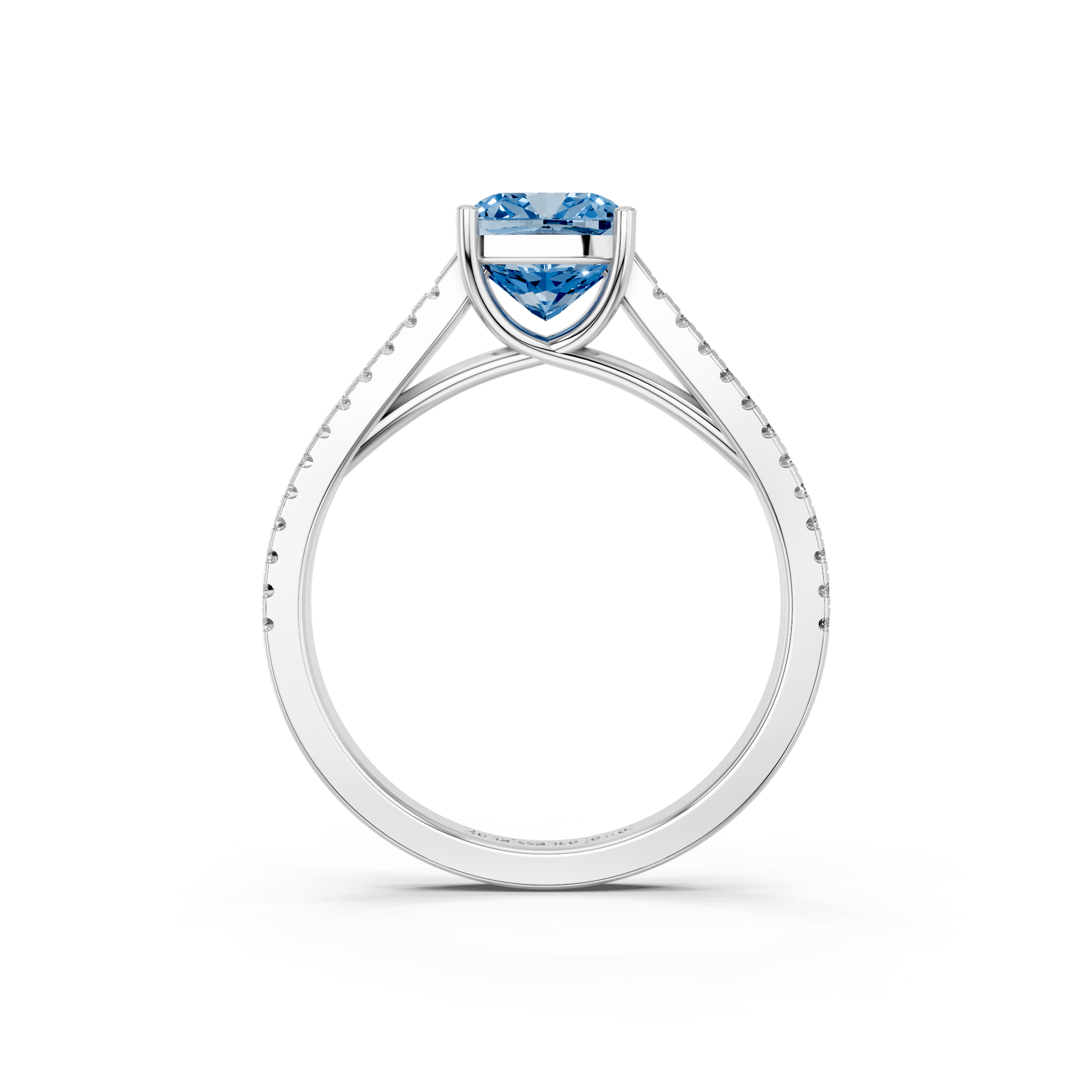 White gold Fancy Blue Cushion  Solitaire Split Shank Pavé Diamond Engagement Ring_256