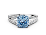 White gold Fancy Blue Cushion  Solitaire Split Shank Pavé Diamond Engagement Ring_371