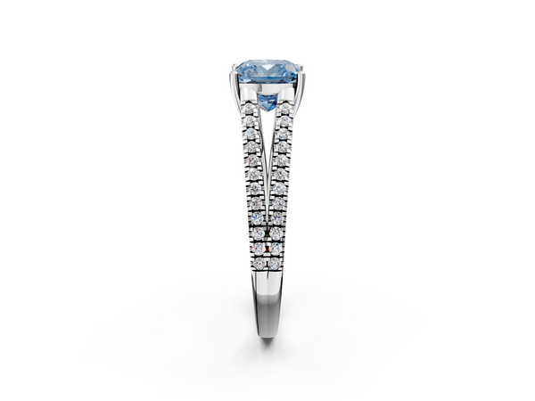 Platinum Fancy Blue Cushion Cut Diamond Solitaire Engagement Ring with Split Shank Pavé Band