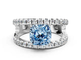 White gold Fancy Blue Cushion  Solitaire Split Shank Pave Diamond Ring_49
