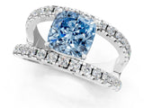 White gold Fancy Blue Cushion  Solitaire Split Shank Pave Diamond Ring_50
