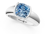 White gold Fancy Blue Cushion  Solitaire Tension Set Diamond Ring with Wide Band_21