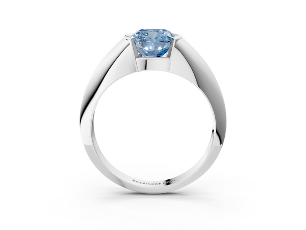 White gold Fancy Blue Cushion  Solitaire Tension Set Diamond Ring