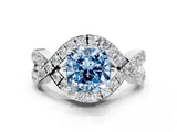 White gold Fancy Blue Cushion  Solitaire Twist Band Pavé Diamond Engagement Ring_32