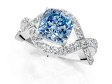 White gold Fancy Blue Cushion  Solitaire Twist Band Pavé Diamond Engagement Ring_33