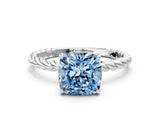 White gold Fancy Blue Cushion  Solitaire Twist Band Ring with Four-Prong Setting_12
