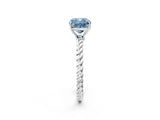 White gold Fancy Blue Cushion  Solitaire Twist Band Ring with Four-Prong Setting_14