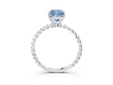 White gold Fancy Blue Cushion  Solitaire Twist Band Ring with Four-Prong Setting_15