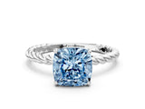 White gold Fancy Blue Cushion  Solitaire Twist Band Ring with Four-Prong Setting_158