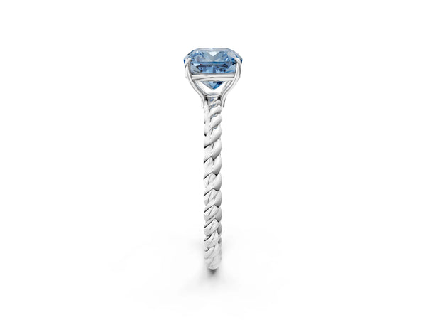 Platinum Fancy Blue Cushion  Solitaire Twist Band Ring with Four-Prong Setting