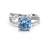 White gold Fancy Blue Cushion  Solitaire Twist Band with Pavé Accents and Four-Prong Setting_20