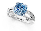 White gold Fancy Blue Cushion  Solitaire Twist Band with Pavé Accents and Four-Prong Setting_21