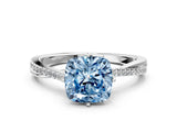 White gold Fancy Blue Cushion  Solitaire Twist Band with Pavé Diamonds and Four-Prong Setting_78