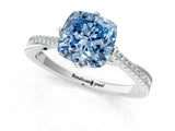 White gold Fancy Blue Cushion  Solitaire Twist Band with Pavé Diamonds and Four-Prong Setting_79