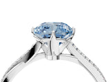 White gold Fancy Blue Cushion  Solitaire Twist Band with Pavé Diamonds and Four-Prong Setting_82
