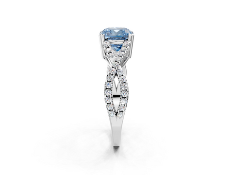 White gold Fancy Blue Cushion  Solitaire Twist Band with Pavé Setting and Four-Prong Setting_18