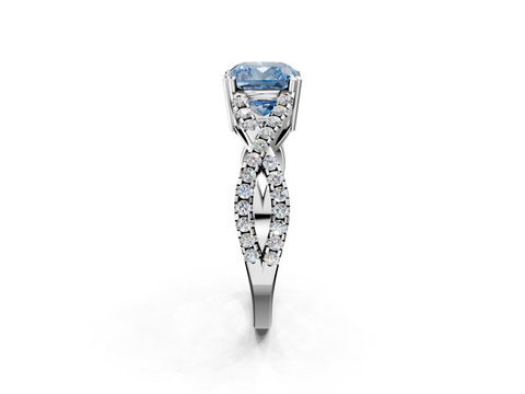 White gold Fancy Blue Cushion  Solitaire Twist Band with Pavé Setting and Four-Prong Setting_19