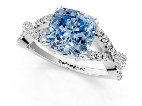 White gold Fancy Blue Cushion  Solitaire Twist Band with Pavé Setting and Four-Prong Setting_20