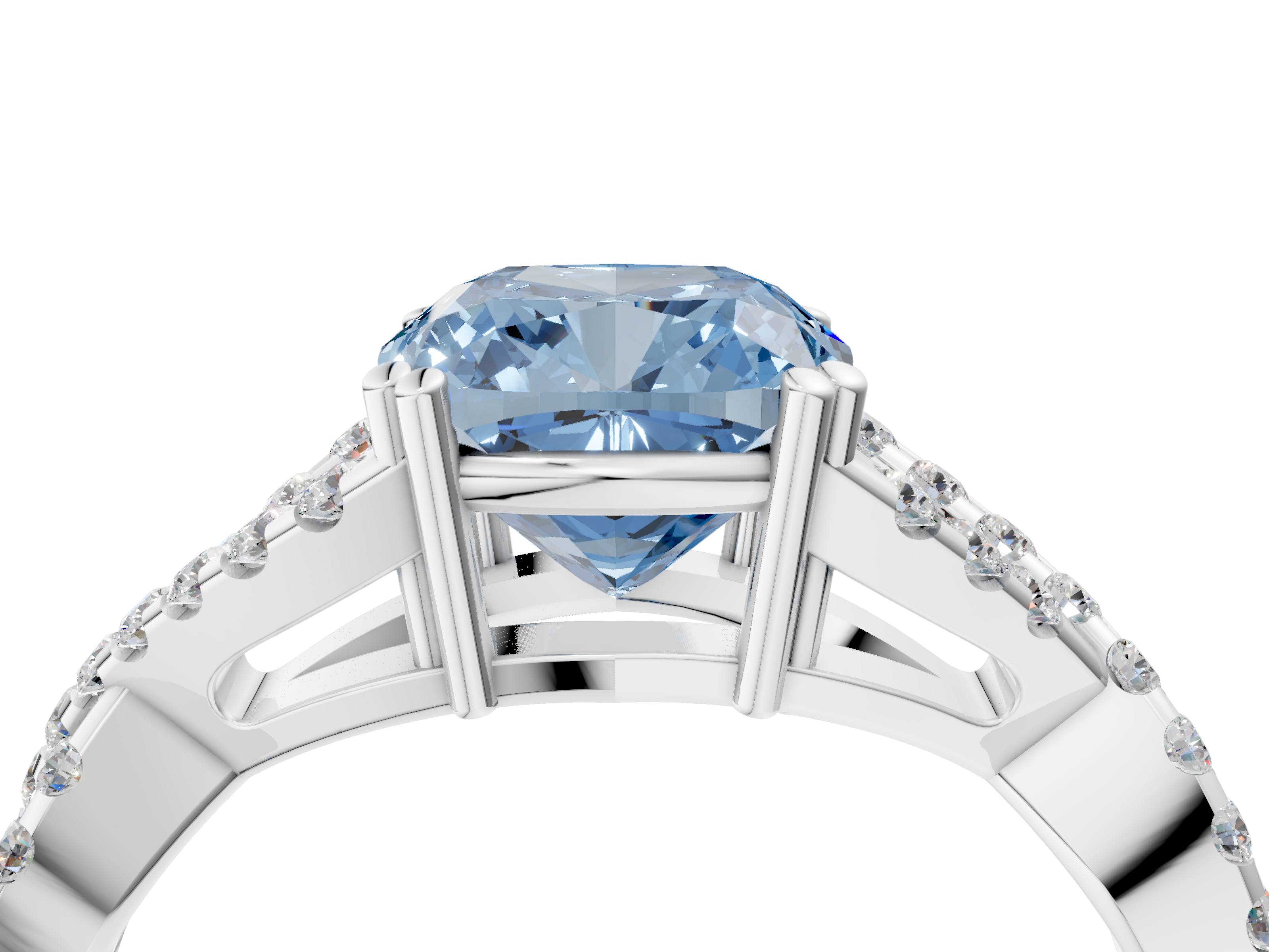 White gold Fancy Blue Cushion  Solitaire Twist Band with Pavé Setting and Four-Prong Setting_21