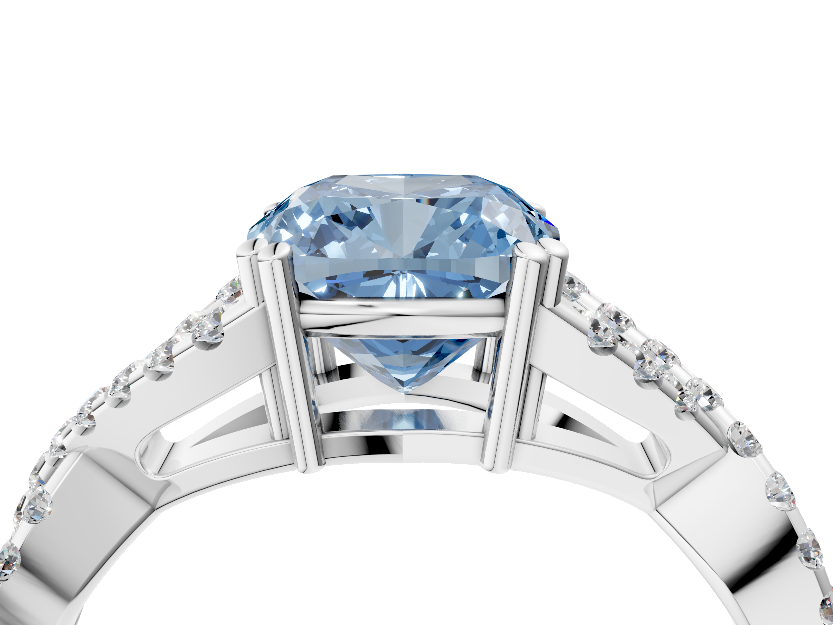 White gold Fancy Blue Cushion  Solitaire Twist Band with Pavé Setting and Four-Prong Setting_22